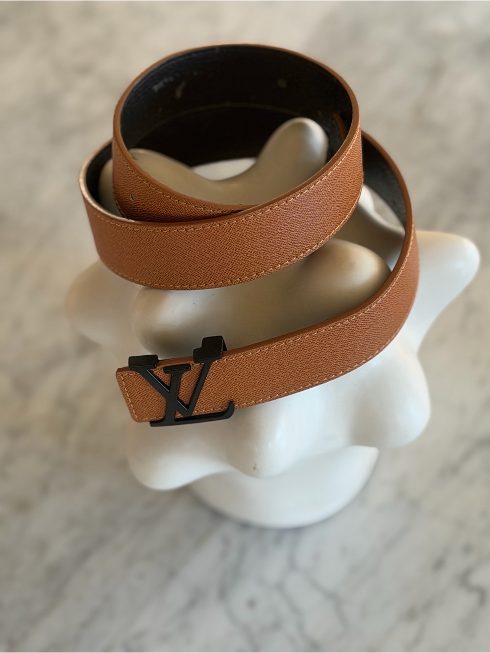 Tan Men's Leather Belt with Black Signature Buckle